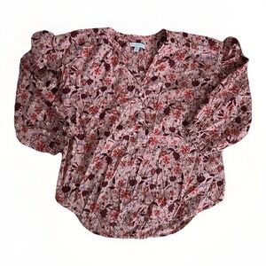 Free Assembly Pink Red Floral Blouse Ruffle Sleeve Boho Cottagecore Top Medium